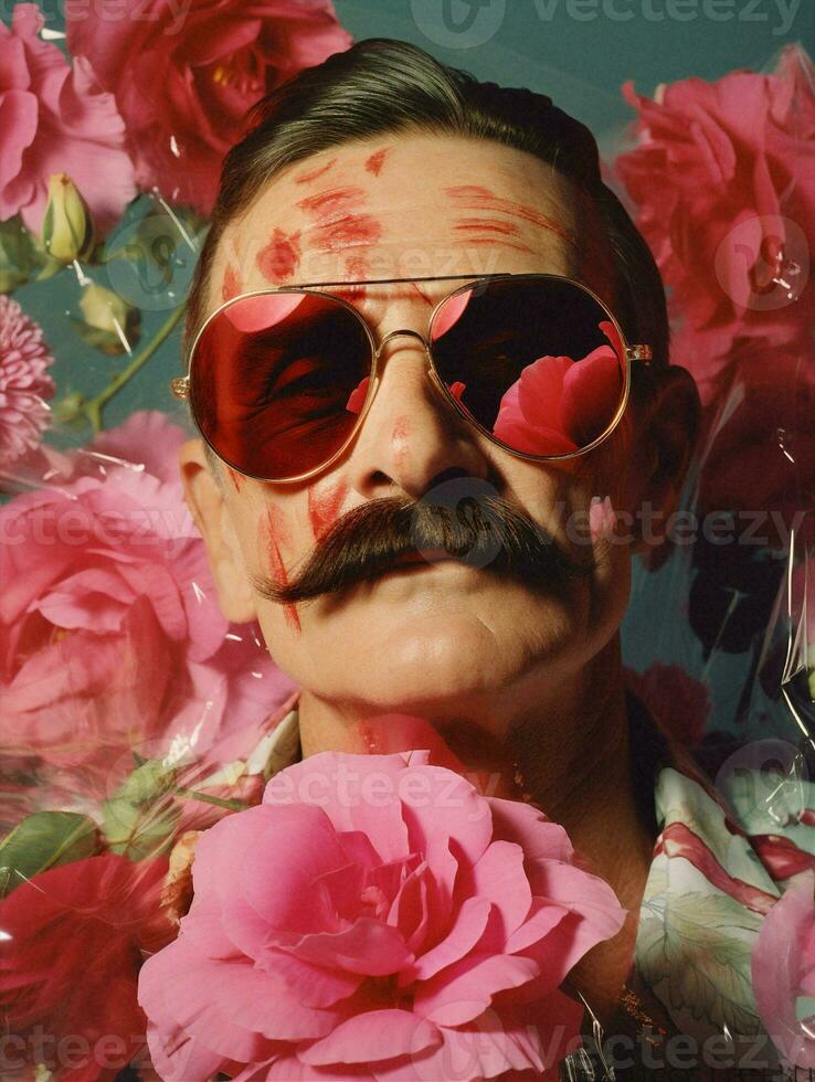 retrato Gafas de sol hombres cara flores foto