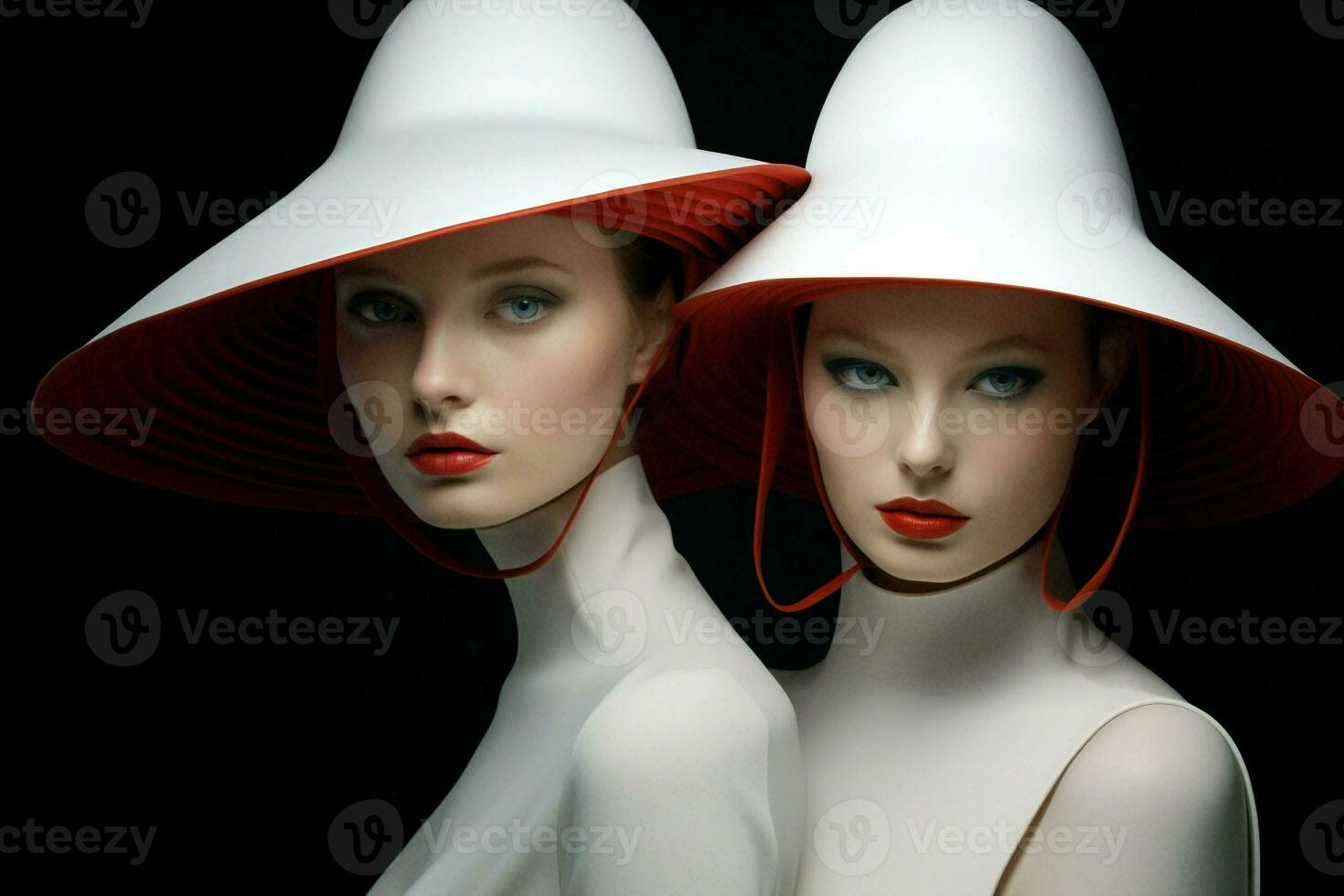 Studio red black white women art fashion hat beauty colorful attractive photo