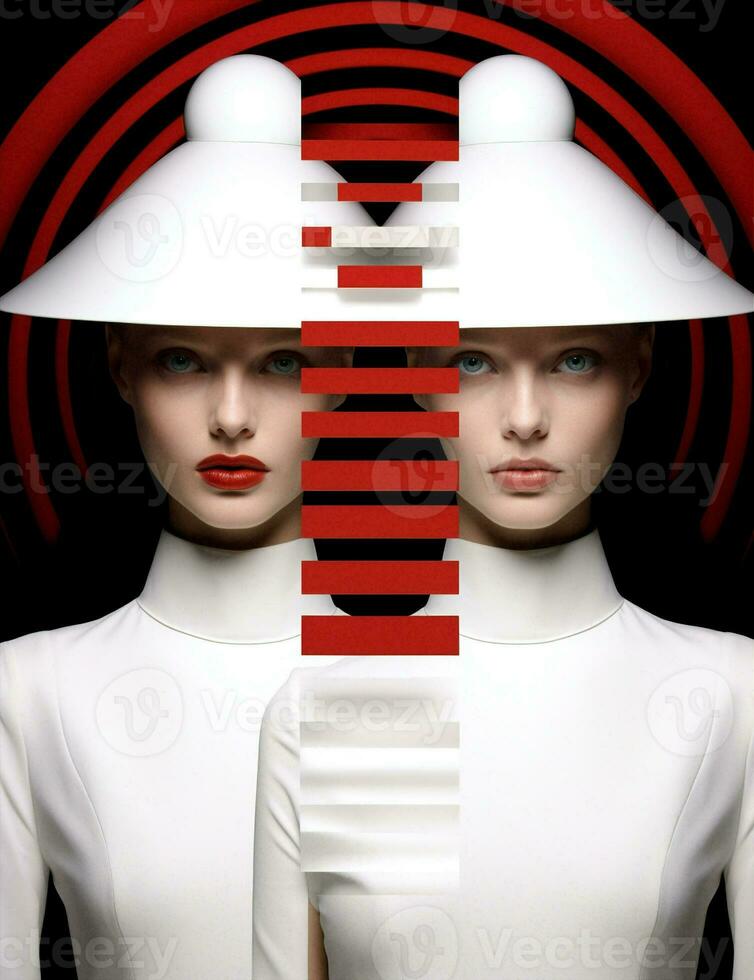 caucásico rojo rubio negro belleza pelo sensualidad sombrero blanco atractivo vistoso Arte mujer Moda foto