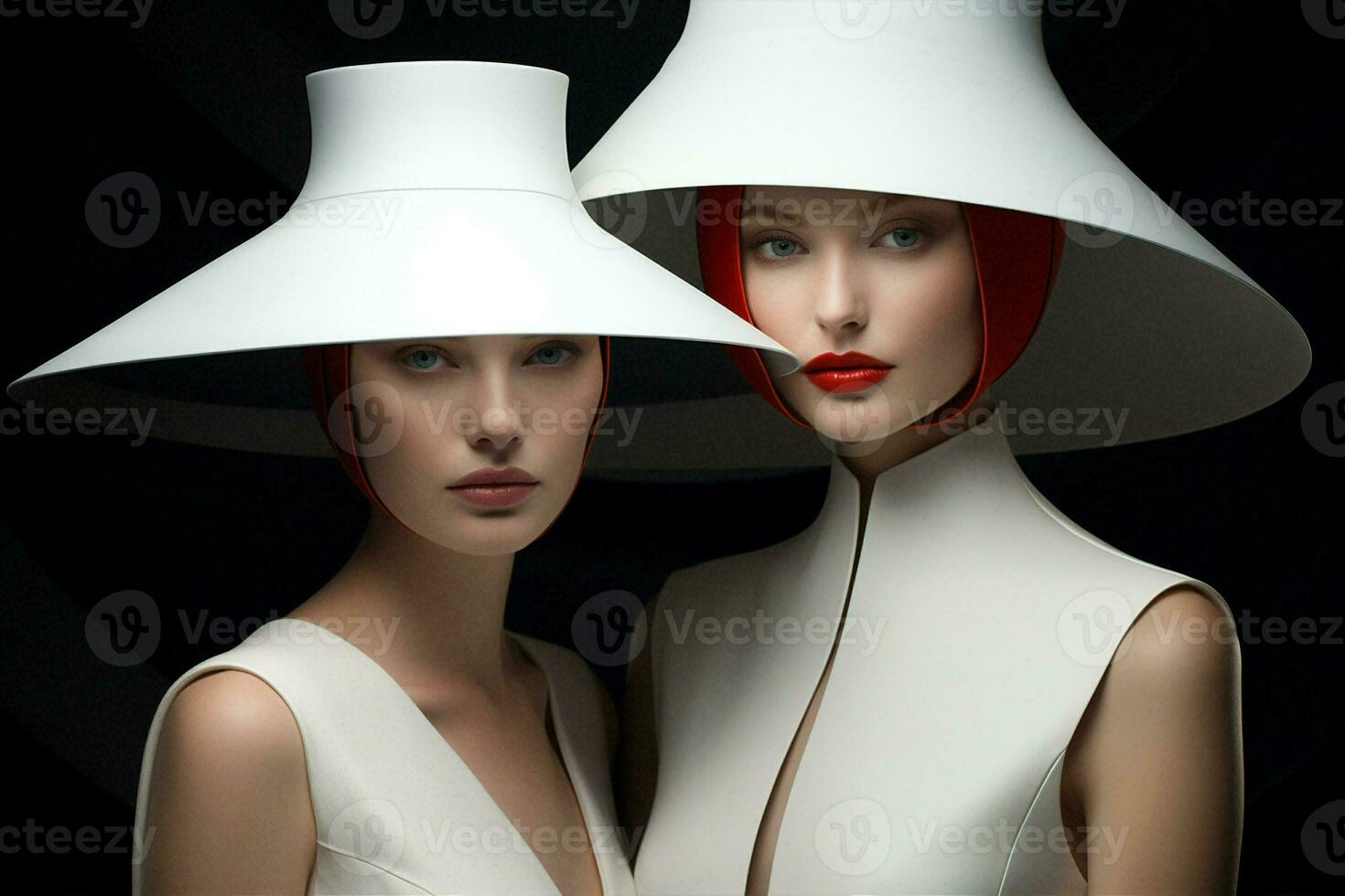 Red black beauty caucasian art women colorful hat attractive white fashion photo