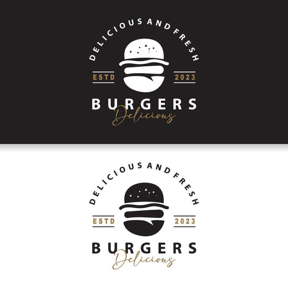 Burger Logo Fast Food Design, Hot And Delicious Food Vector Templet Illustration