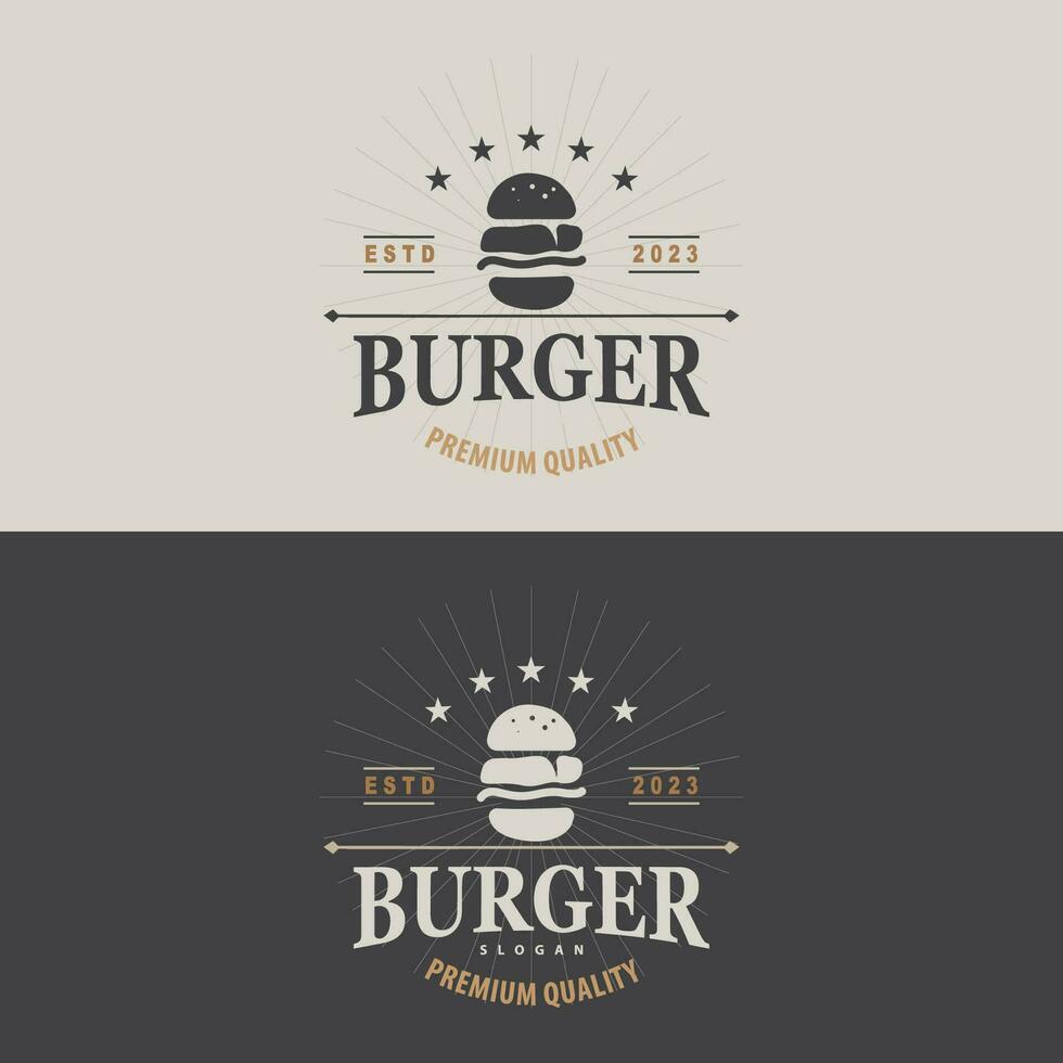 Burger Logo Fast Food Design, Hot And Delicious Food Vector Templet Illustration
