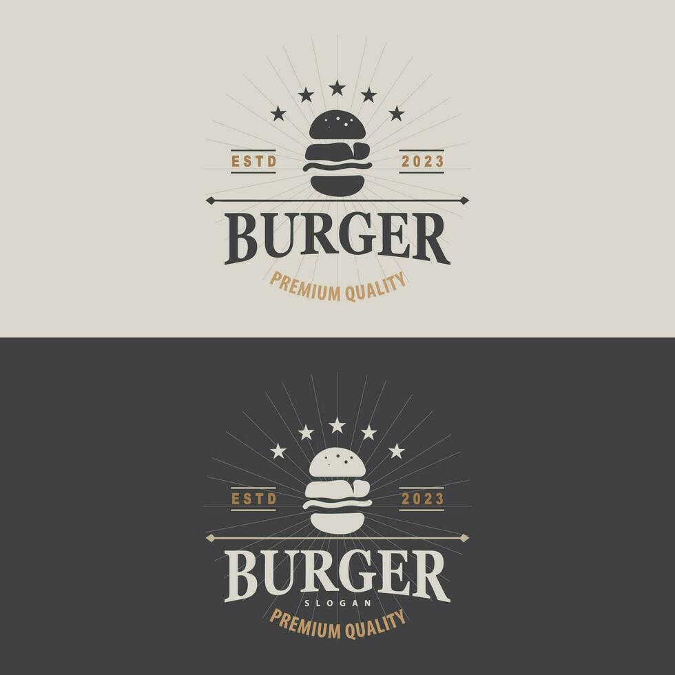 Burger Logo Fast Food Design, Hot And Delicious Food Vector Templet Illustration