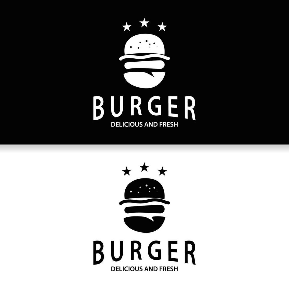 Burger Logo Fast Food Design, Hot And Delicious Food Vector Templet Illustration