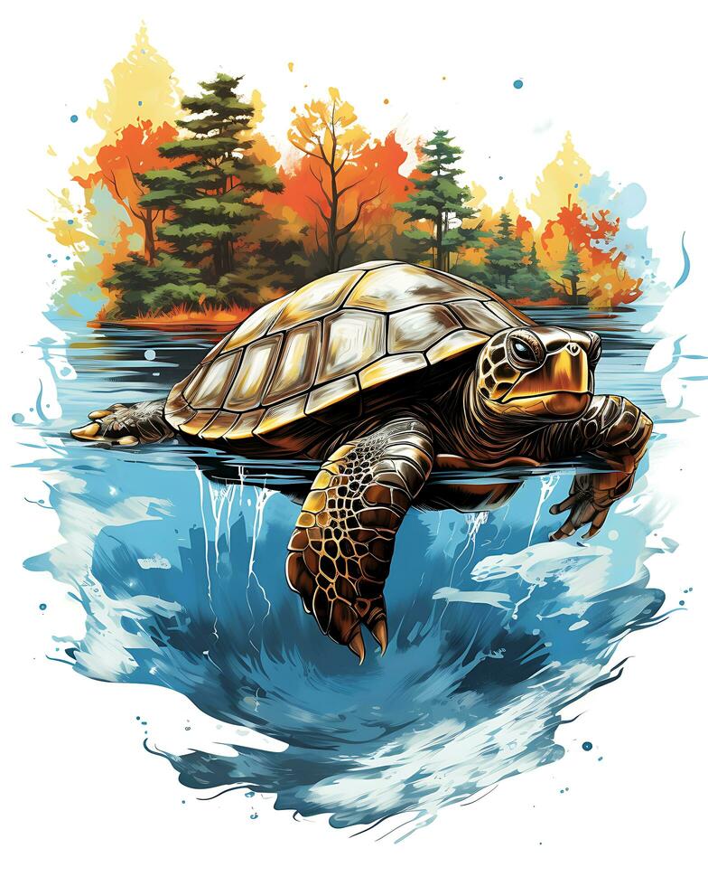 un Tortuga volador en el agua encantado río banco Arte ilustración vector antecedentes foto