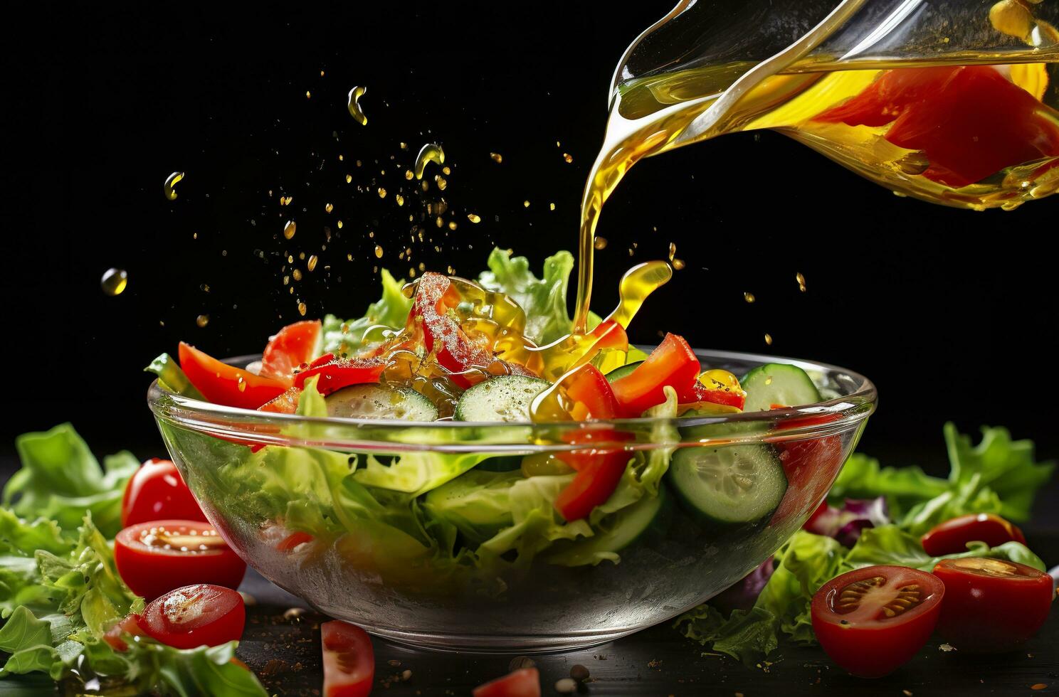 health benefits of healthy salad, in the style of precise detailing, smooth and shiny. AI Generated photo