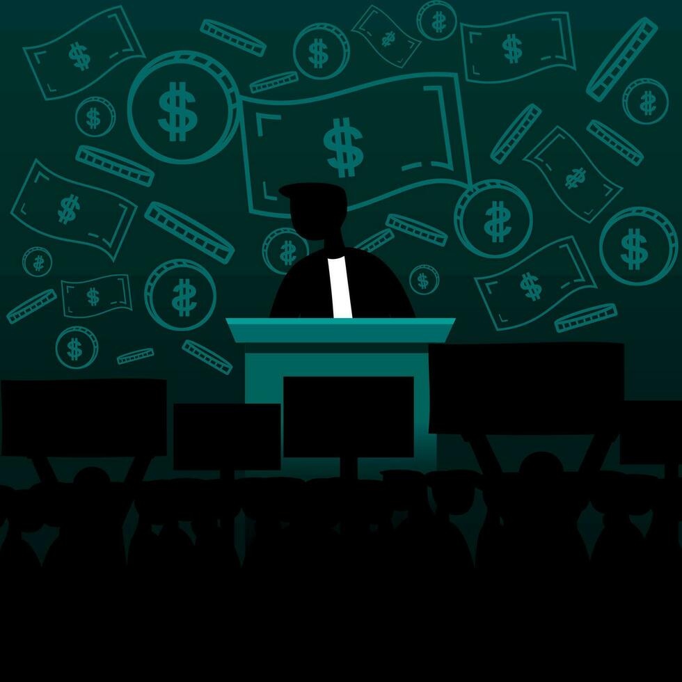 Silhouette businessman conference and audience vector