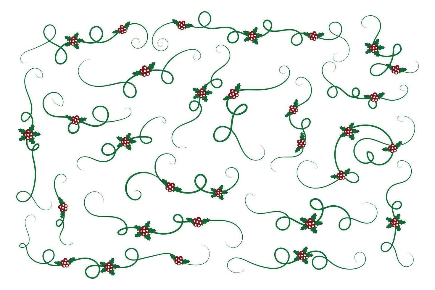 Navidad florece remolinos divisores líneas decorativo elementos, Clásico caligrafía Desplazarse alegre Navidad texto divisor filigrana elegante, invierno acebo encabezados lujoso separador verde página decoración vector