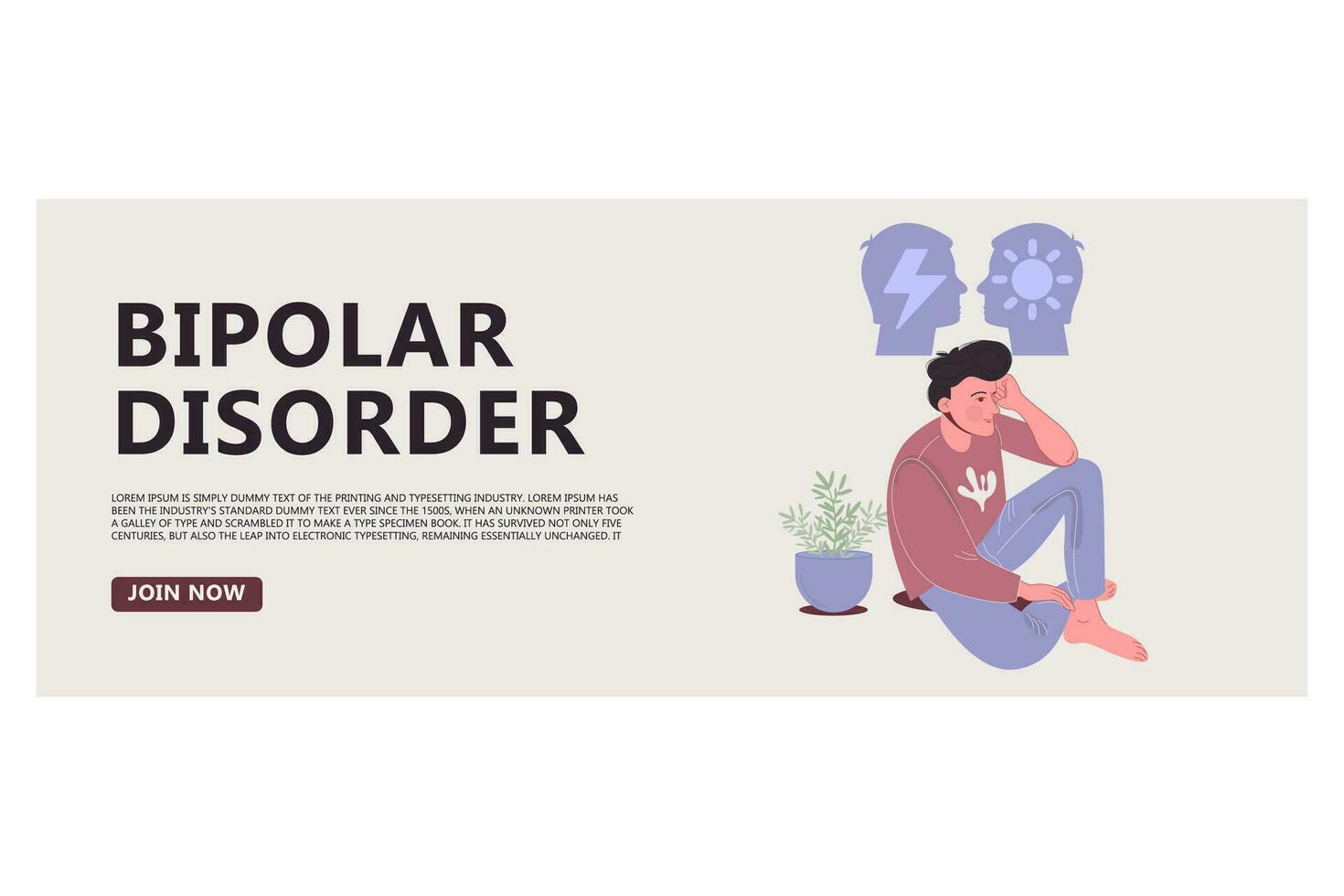 Bipolar disorder banner. Psychology concept vector