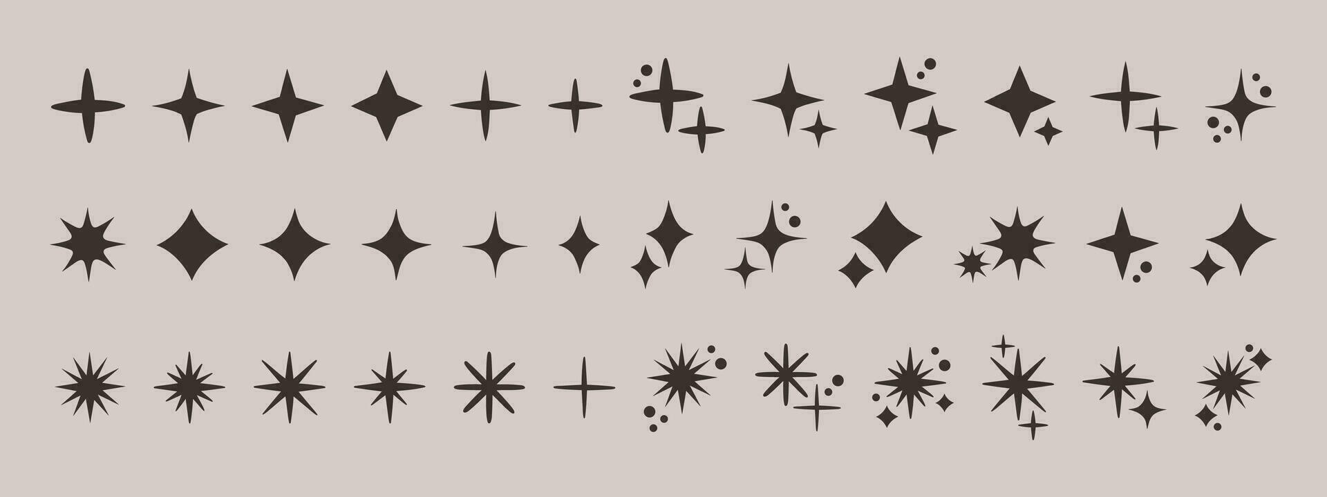 Retro futuristic sparkle icons collection. Set of star shapes. Abstract symbol sign vector design. Y2k elements. Vector illustration