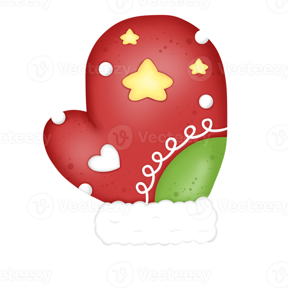 Christmas gloves with stars and hearts pattern. Christmas isolated png