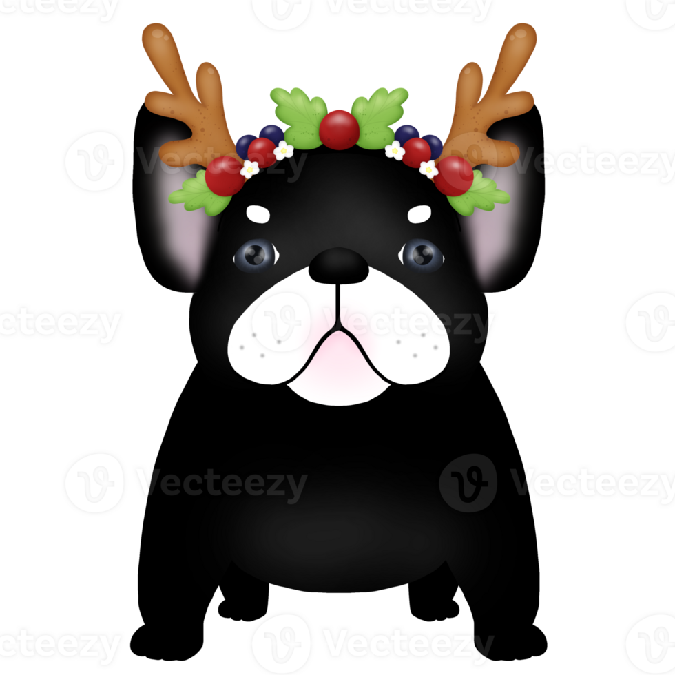 tekenfilm Kerstmis dieren een bulldog vervelend een Kerstmis hoofdband. dieren PNG