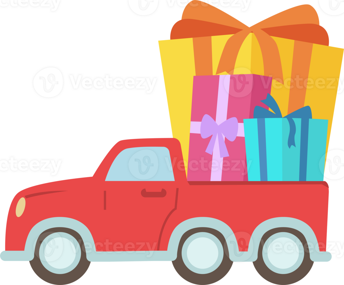 Car carrying gifts. PNG with transparent background