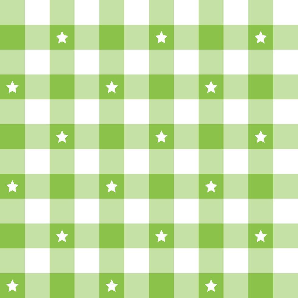 Light green plaid pattern with star background. plaid pattern background. plaid background. Seamless pattern. for backdrop, decoration, gift wrapping, gingham tablecloth, blanket, tartan. vector