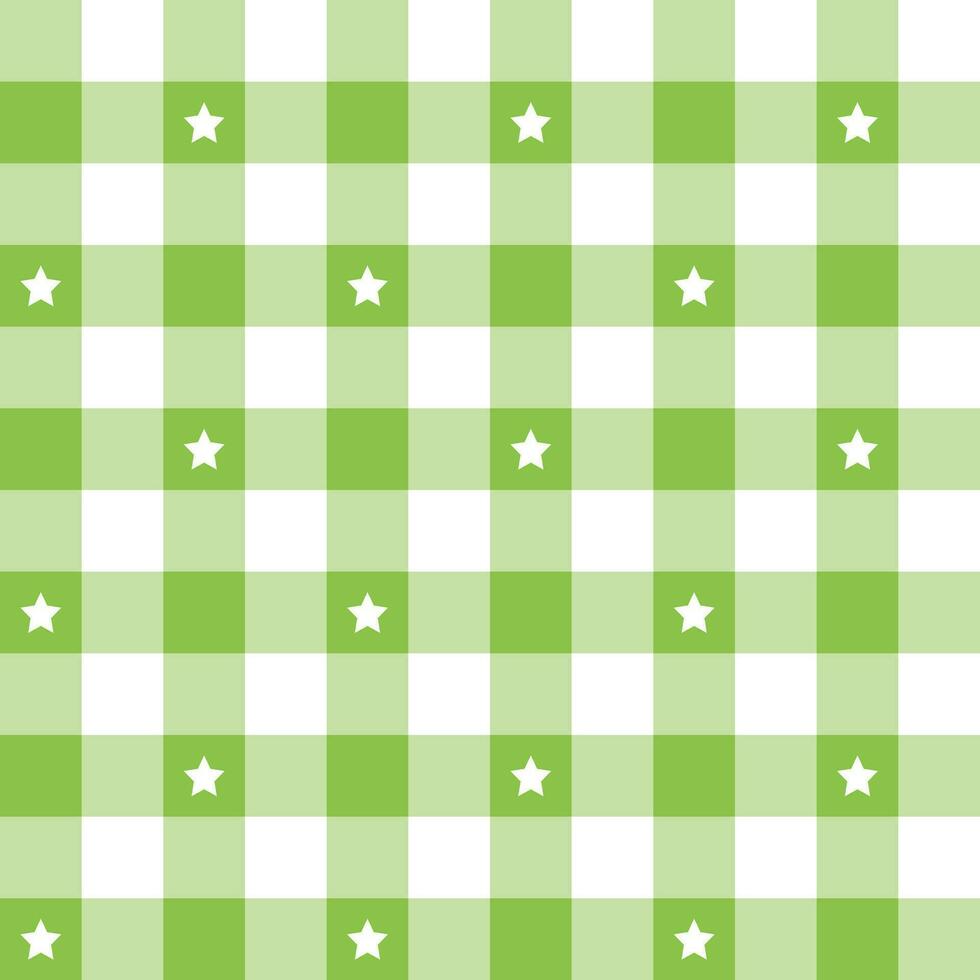 Light green plaid pattern with star background. plaid pattern background. plaid background. Seamless pattern. for backdrop, decoration, gift wrapping, gingham tablecloth, blanket, tartan. vector