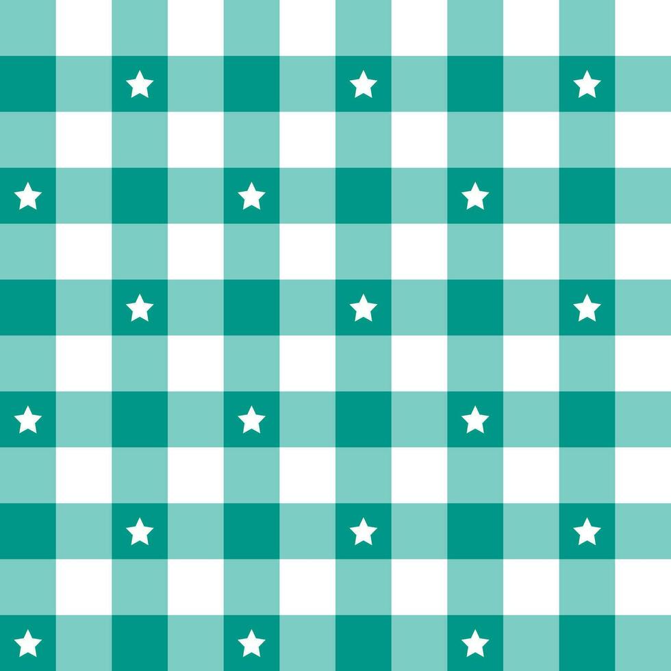 Green plaid pattern with star background. plaid pattern background. plaid background. Seamless pattern. for backdrop, decoration, gift wrapping, gingham tablecloth, blanket, tartan. vector
