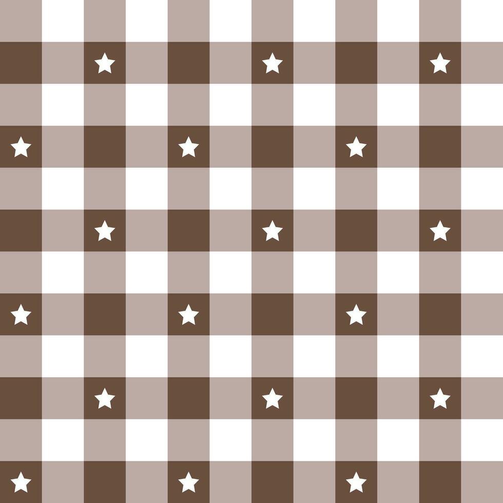 Brown plaid pattern with star background. plaid pattern background. plaid background. Seamless pattern. for backdrop, decoration, gift wrapping, gingham tablecloth, blanket, tartan. vector