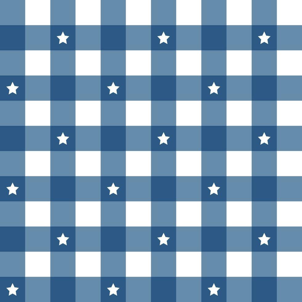 Navy blue plaid pattern with star background. plaid pattern background. plaid background. Seamless pattern. for backdrop, decoration, gift wrapping, gingham tablecloth, blanket, tartan. vector