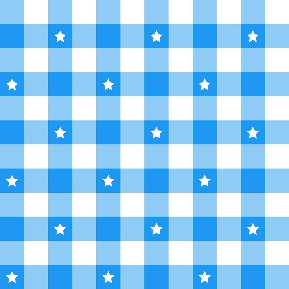 Blue plaid pattern with star background. plaid pattern background. plaid background. Seamless pattern. for backdrop, decoration, gift wrapping, gingham tablecloth, blanket, tartan. vector