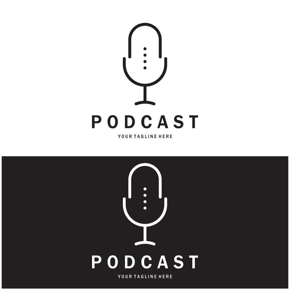 podcast logo with microphone and earphone audio, radio waves. for studio, talk show, chat, information sharing, interview, multimedia and web. vector