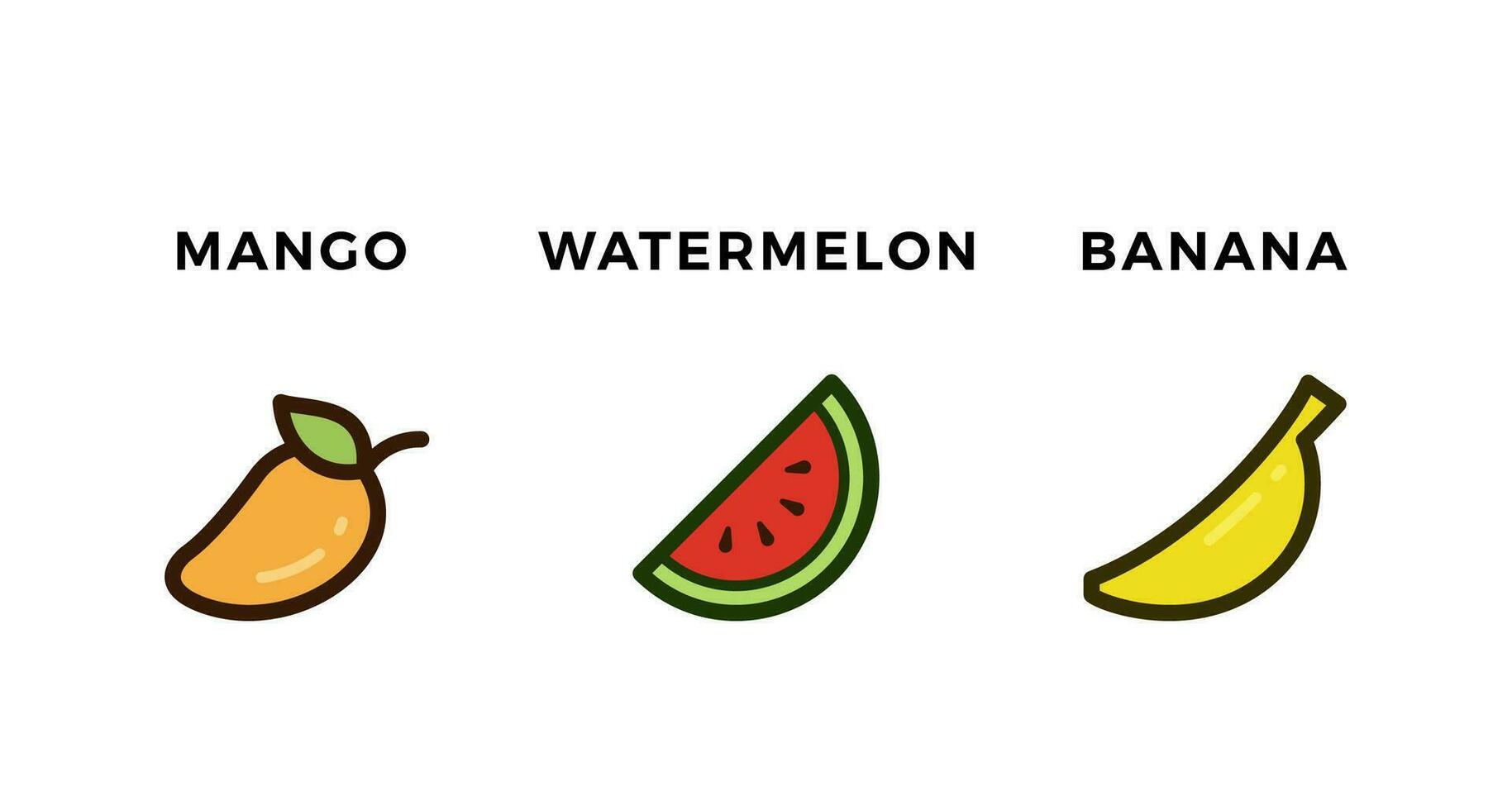 Mango Watermelon Banana Color Outline vector