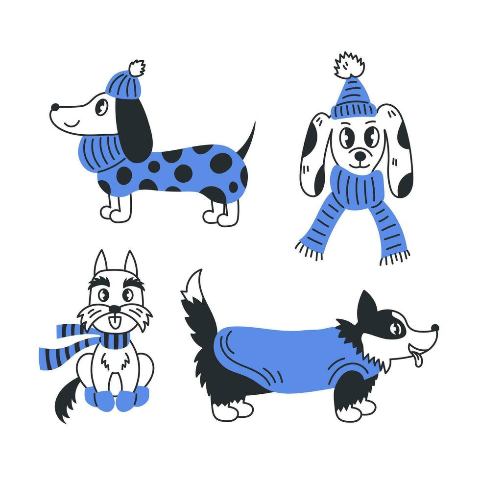 Funny winter dog in clothes set vector
