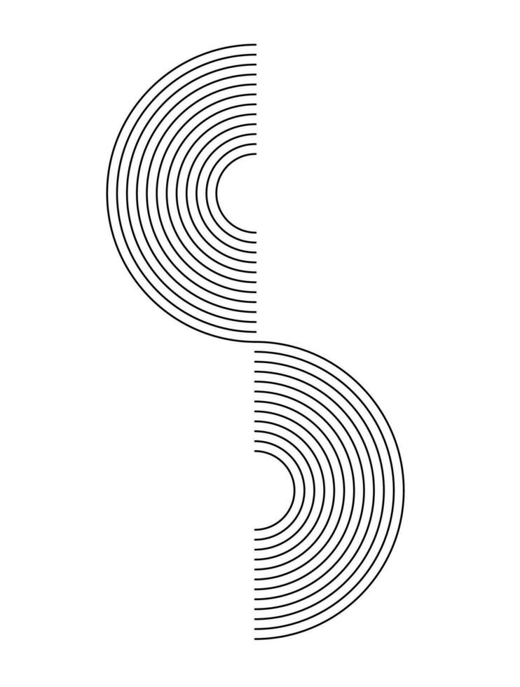 Two half circles aesthetic line hand drawn Contemporary printable pattern with abstract Minimal elegant brush stroke trandy. Boho background in minimalist mid century style vector