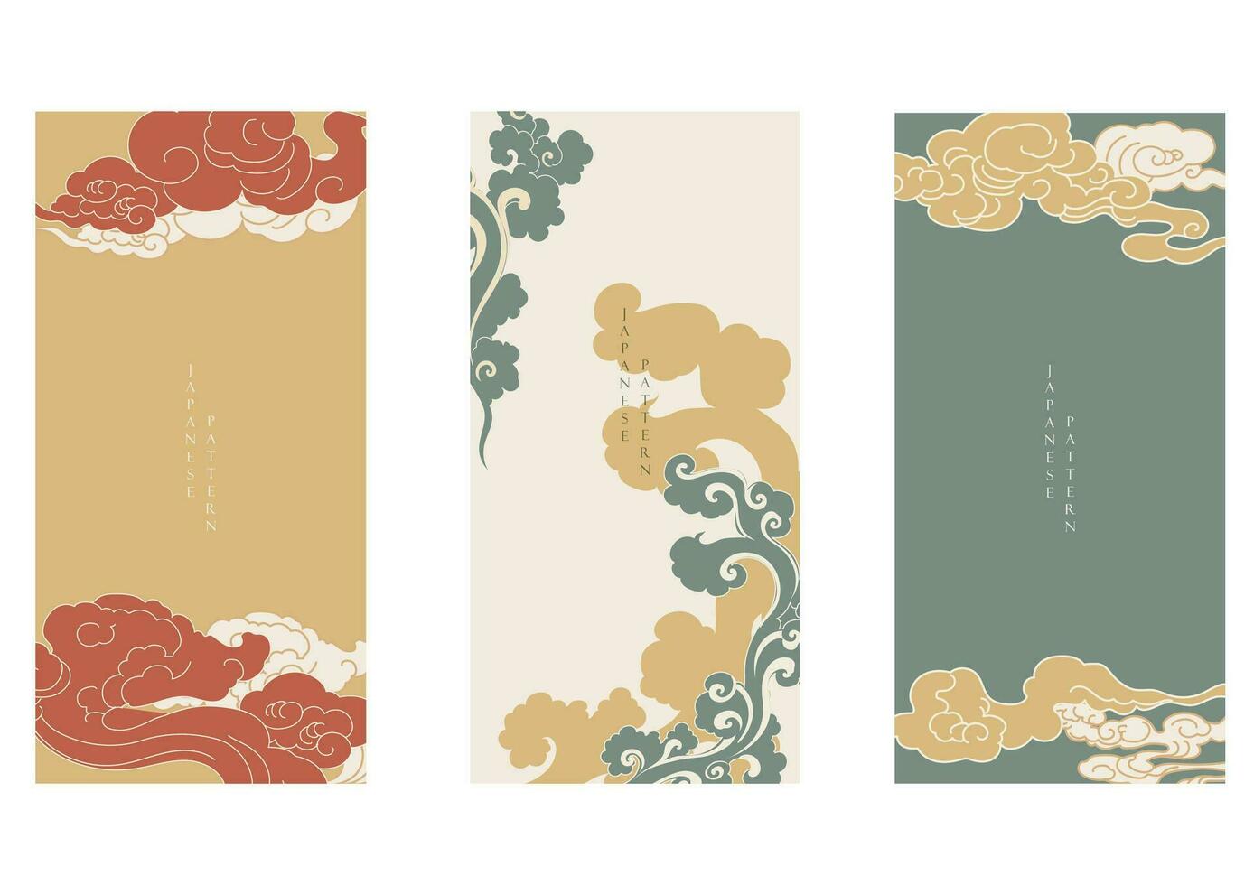 Japanese background with hand drawn traditional cloud line vector.  Presentation template design, poster, cd cover, flyer, website backgrounds, banner or advertising  in vintage style. vector