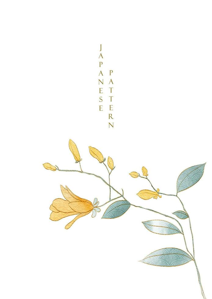 Art natural element with branch with leaves vector. Japanese background with watercolor texture vector. Hand drawn line decoration in vintage style. vector