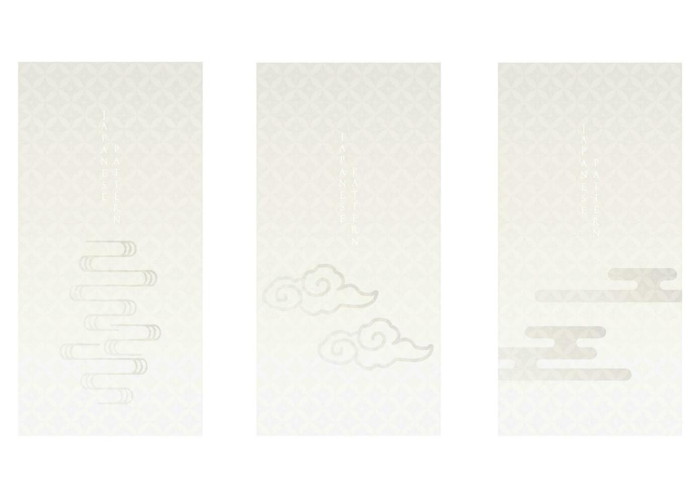 conjunto de geométrico gráfico vector. asiático icono y símbolo con japonés modelo. resumen bandera con modelo para logo diseño, volantes o invitación tarjeta en Clásico estilo. gris nube y ola elemento. vector