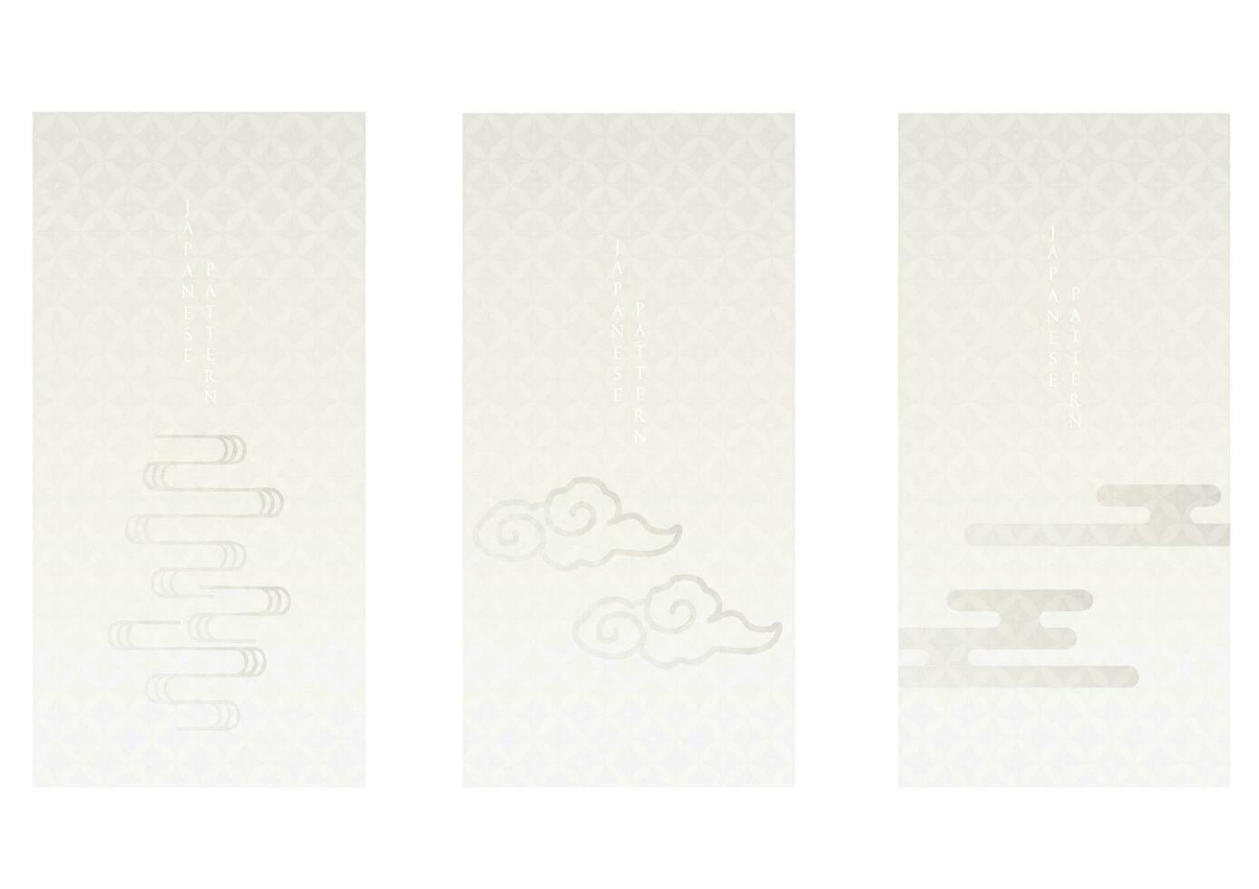 Set of geometric graphic vector. Asian icon and symbol with Japanese pattern. Abstract banner with template for logo design, flyer or invitation card in vintage style. Grey cloud and wave element. vector