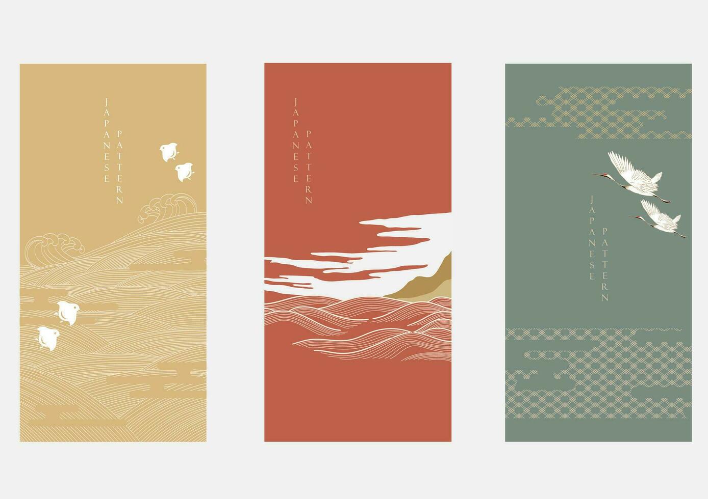 japonés antecedentes con mano dibujado ola modelo vector. Oceano mar bandera diseño con natural paisaje modelo en Clásico estilo. grua pájaro elementos. vector