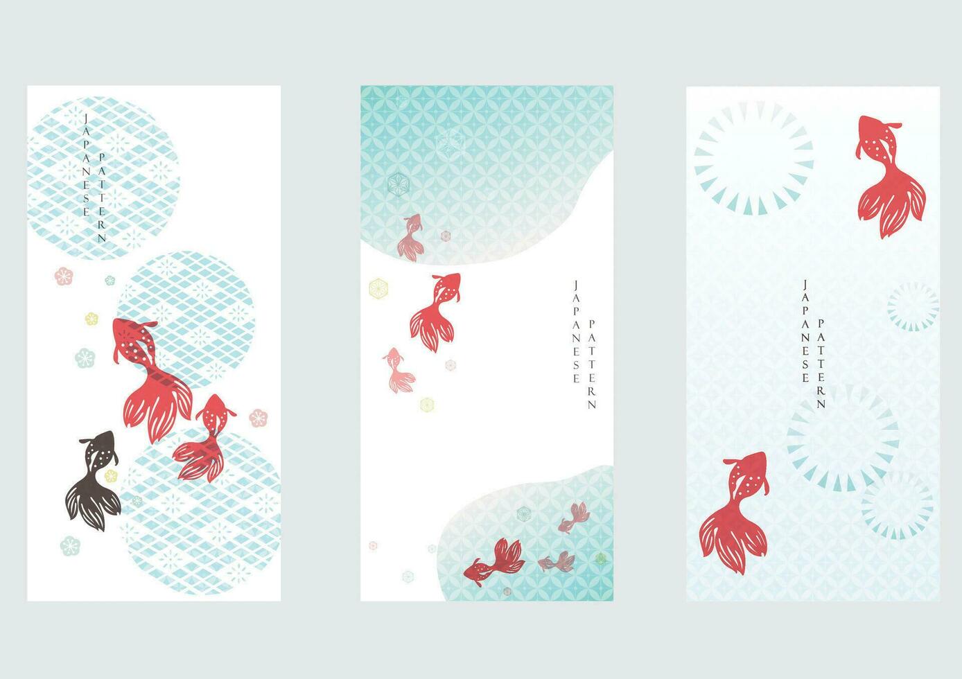Japanese background with crap fish decoration pattern vector. Geometric banner design with abstract art elements New year card in vintage style. vector