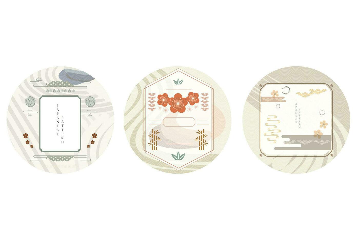 Japanese pattern and icon vector.  Oriental wedding invitation and frame background. Geometric pattern and brush stroke decoration. Abstract symbol and logo design in Chinese style. vector