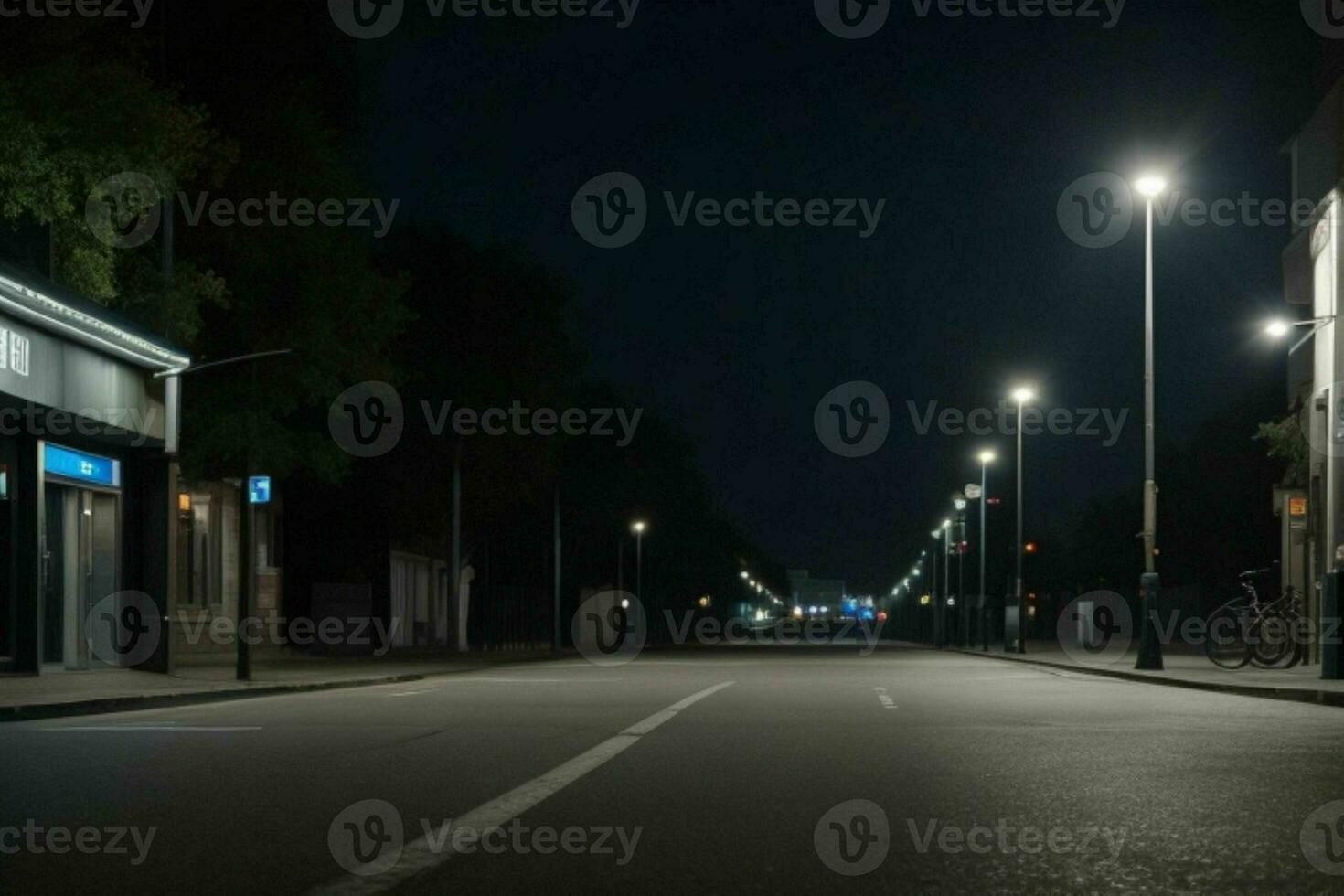 Empty space on the street on the night. background. AI Generative Pro Photo