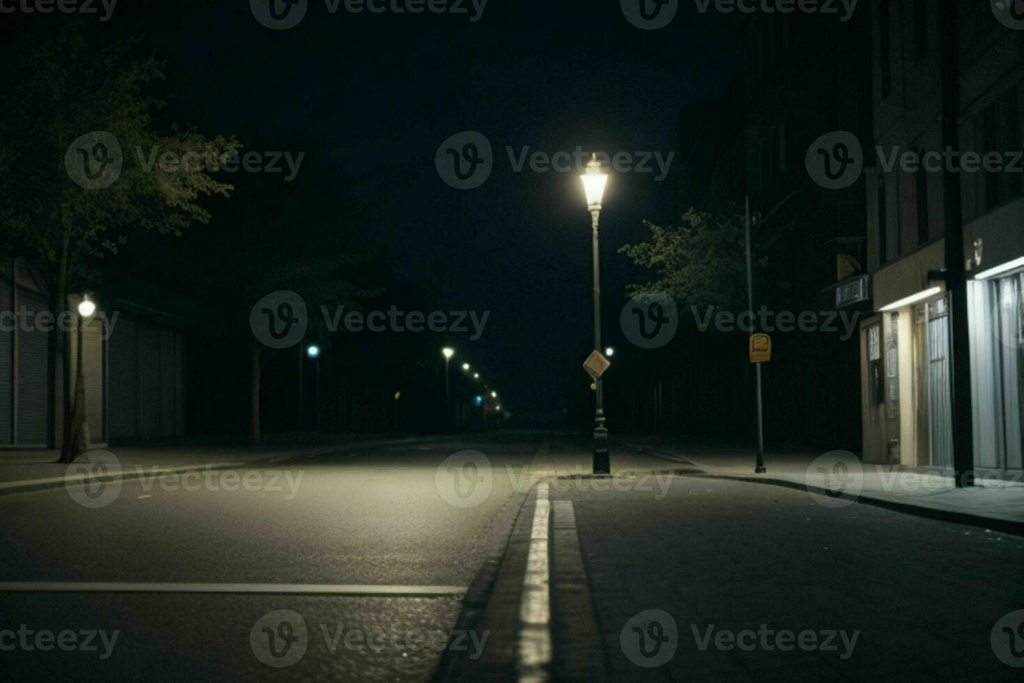 Empty space on the street on the night. background. AI Generative Pro Photo