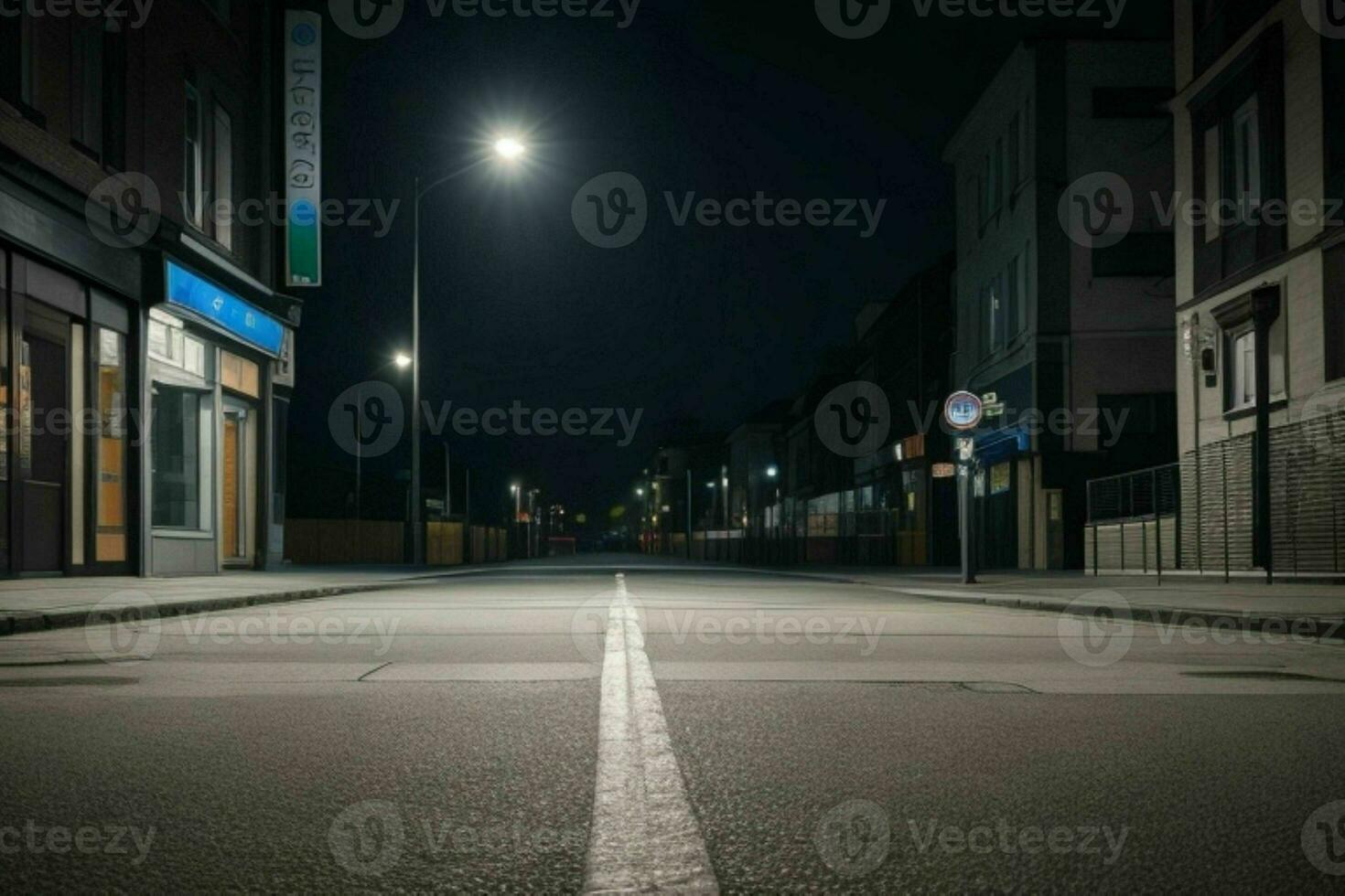 Empty space on the street on the night. background. AI Generative Pro Photo