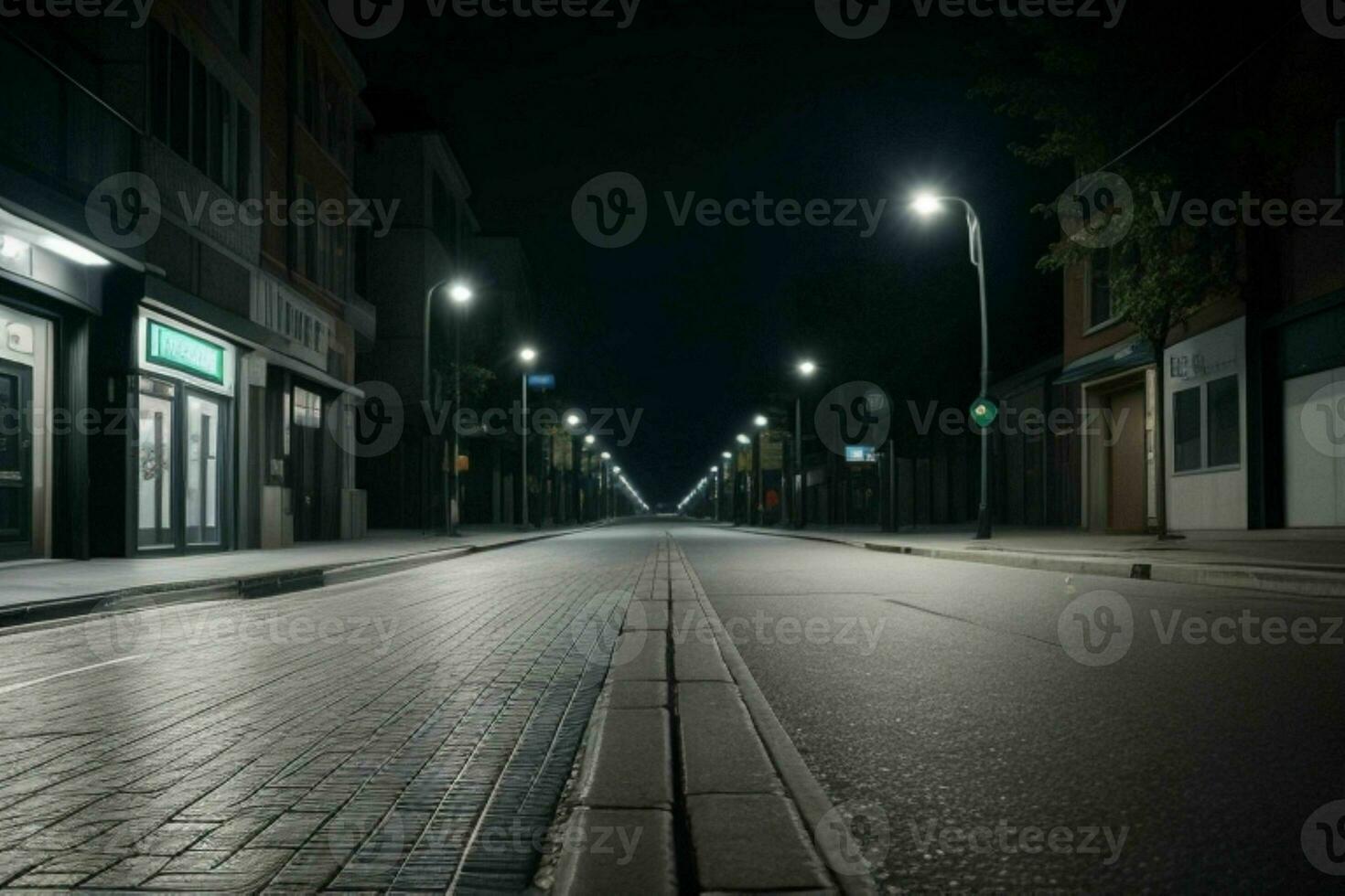 Empty space on the street on the night. background. AI Generative Pro Photo