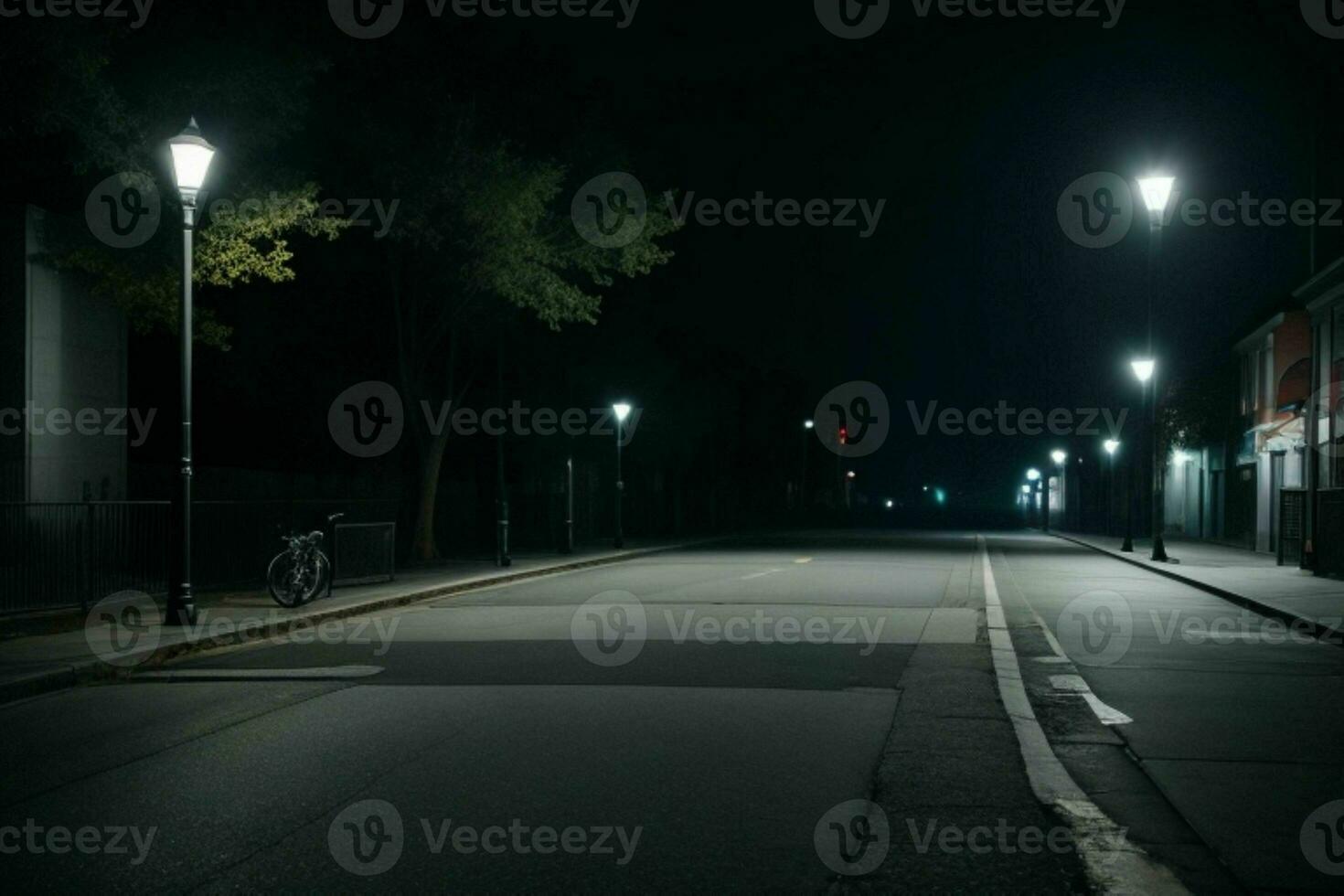 Empty space on the street on the night. background. AI Generative Pro Photo