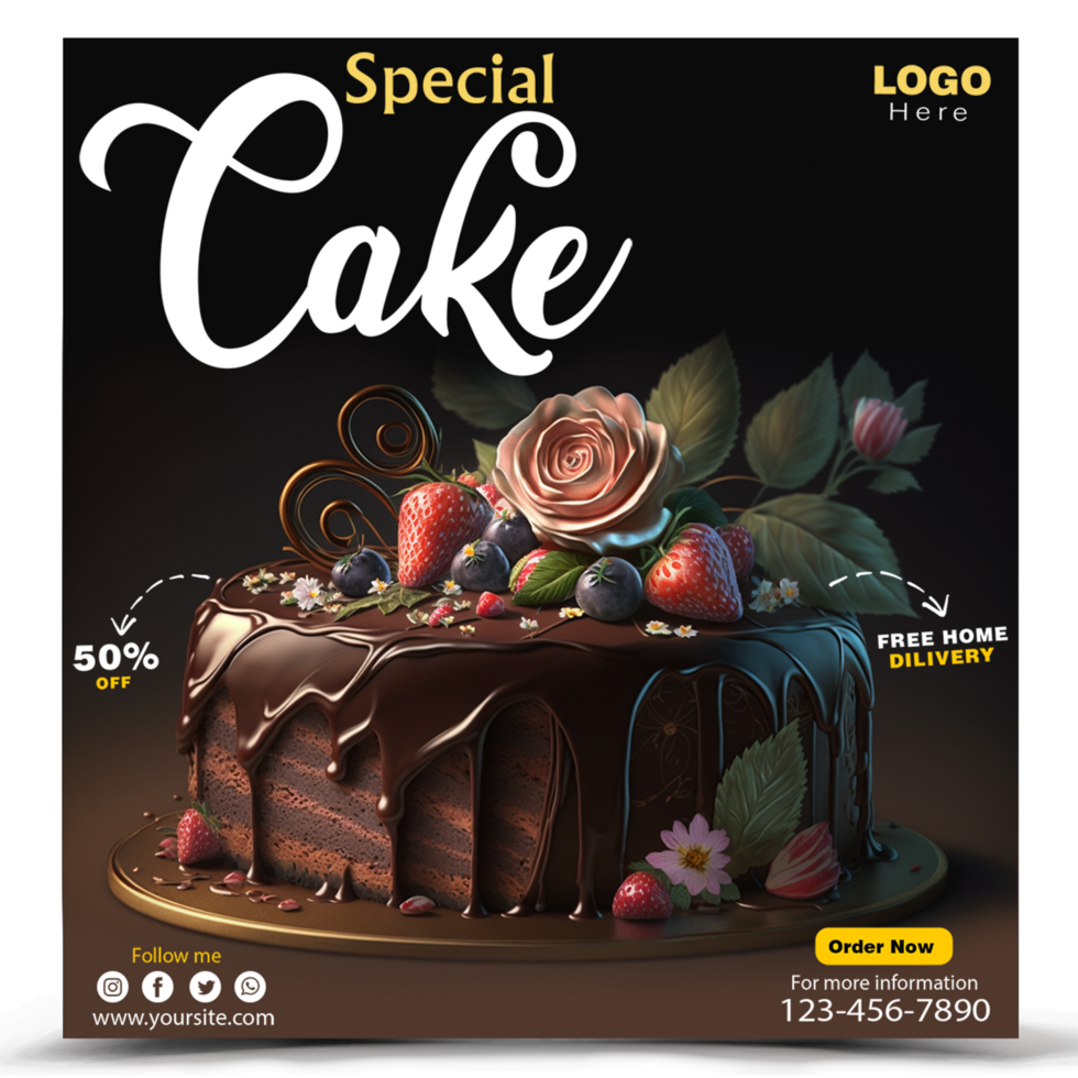 Social media delicious special cake banner post template design psd