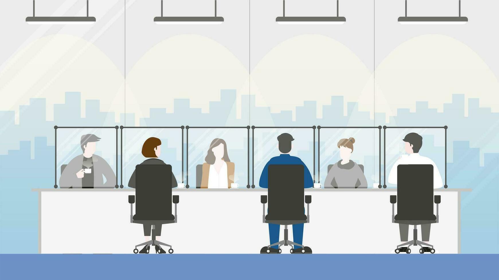 Group of business people meeting in office conference room with new normal lifestyle vector