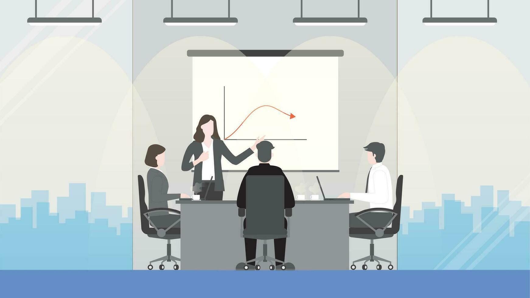 The business loss profit concept. Meeting presentation in a workplace of a small company. vector