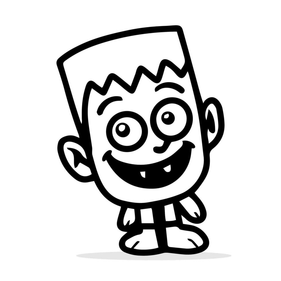 Cute cartoon monster frankenstein outline, coloring book, kids halloween illustration vector