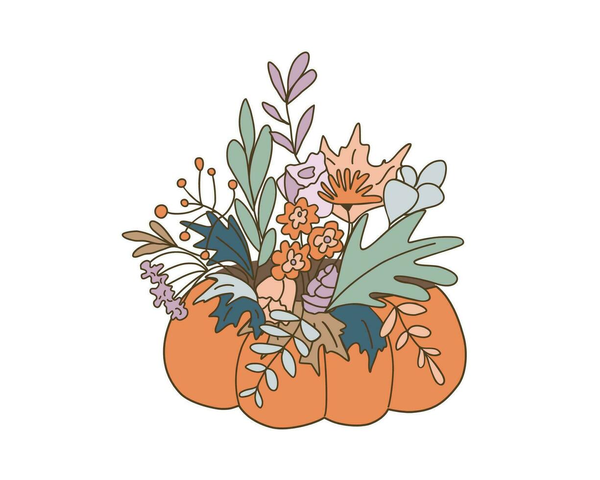 calabaza ramo de flores color vector