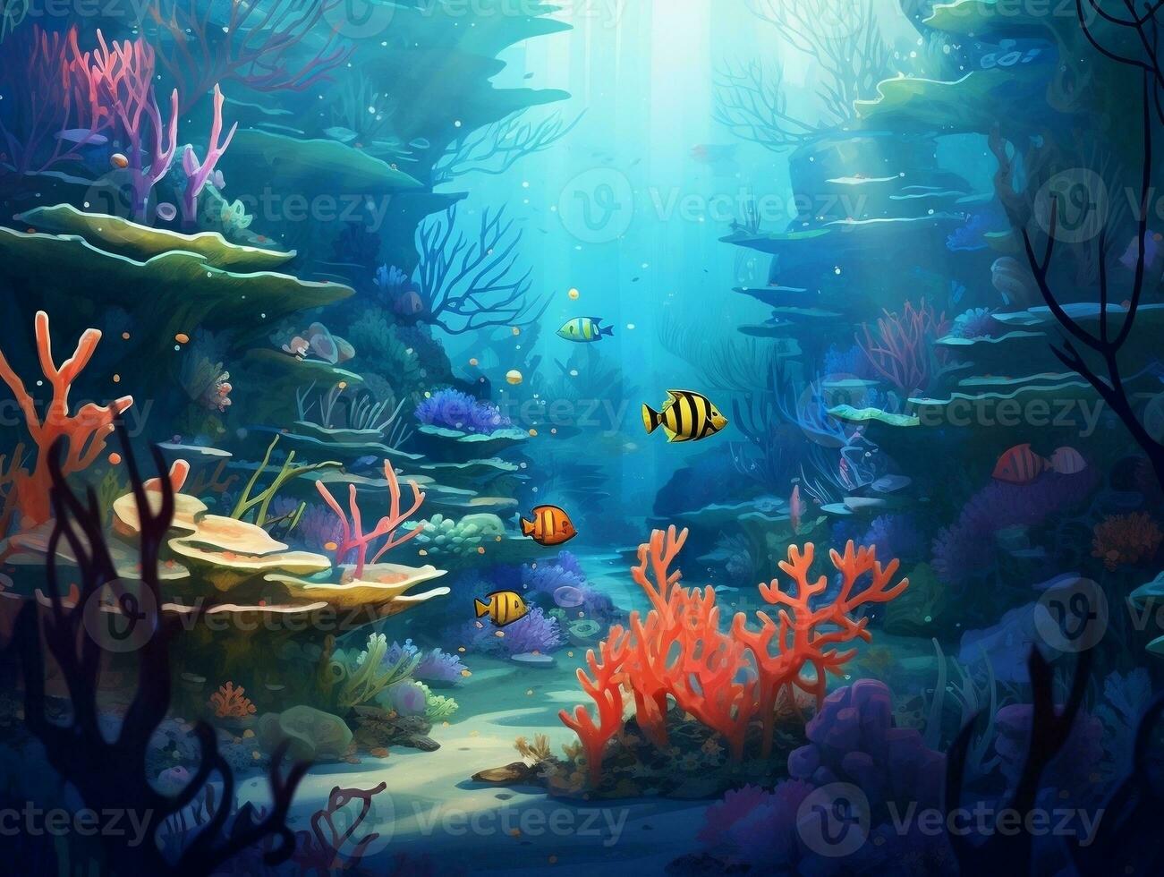 Underwater world with fish and corals AI Generative photo