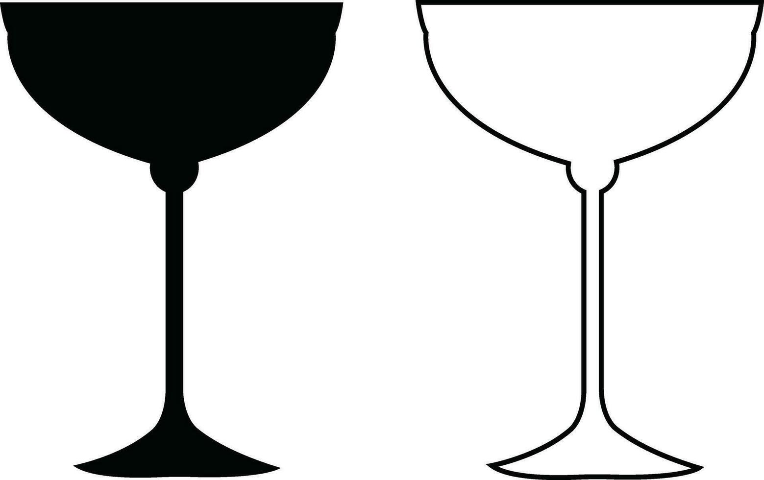 Wine glasses icons set simple symbol of bar, restaurant. . Various wine glass flat or line vector black silhouette collection for mobile concept and web design.