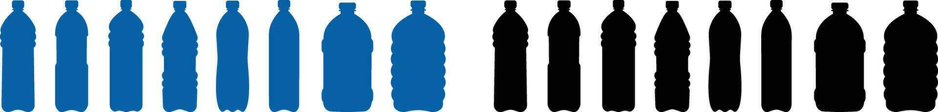 Plastic bottle black or blue icon set. Vector flat style sign . Container water bottle for sport. Natural and healthy lifestyle concept water bottled container liquid