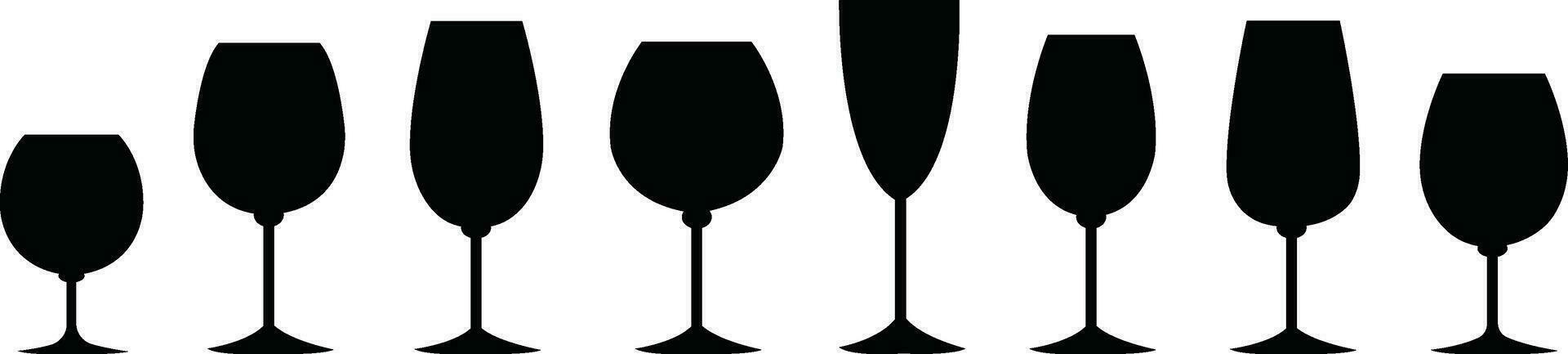 Wine glasses icons set simple symbol of bar, restaurant. Various wine glass flat vector black silhouette collection for mobile concept and web design.