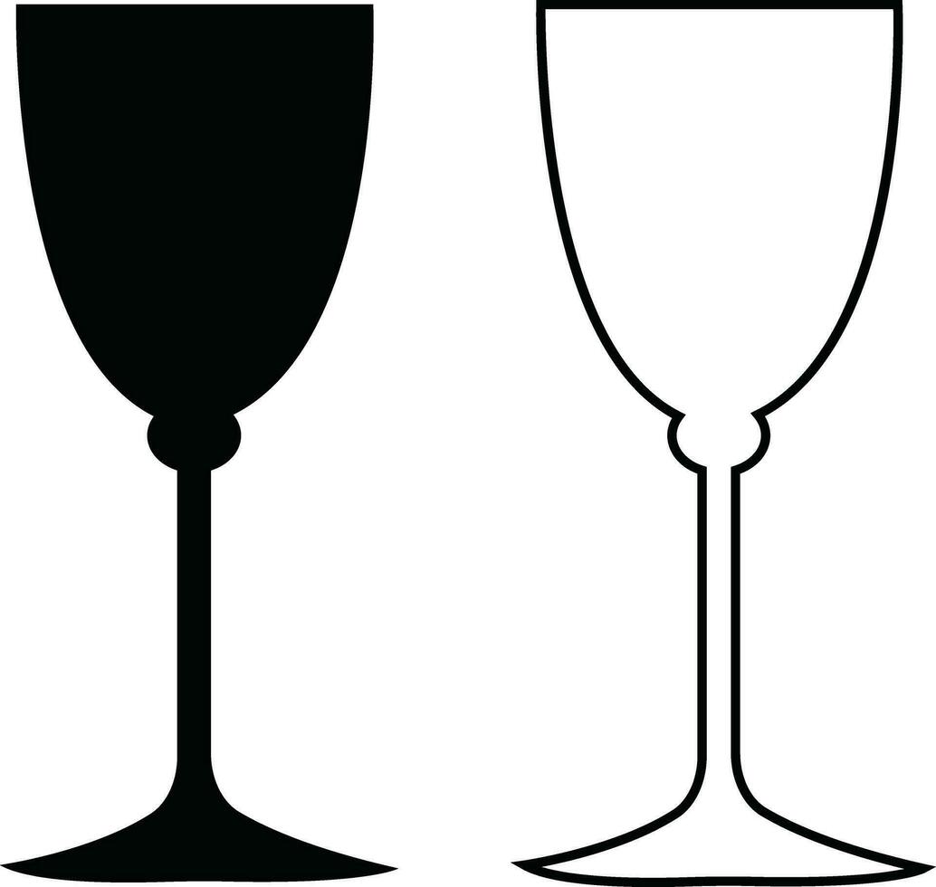 Wine glasses icons set simple symbol of bar, restaurant. . Various wine glass flat or line vector black silhouette collection for mobile concept and web design.