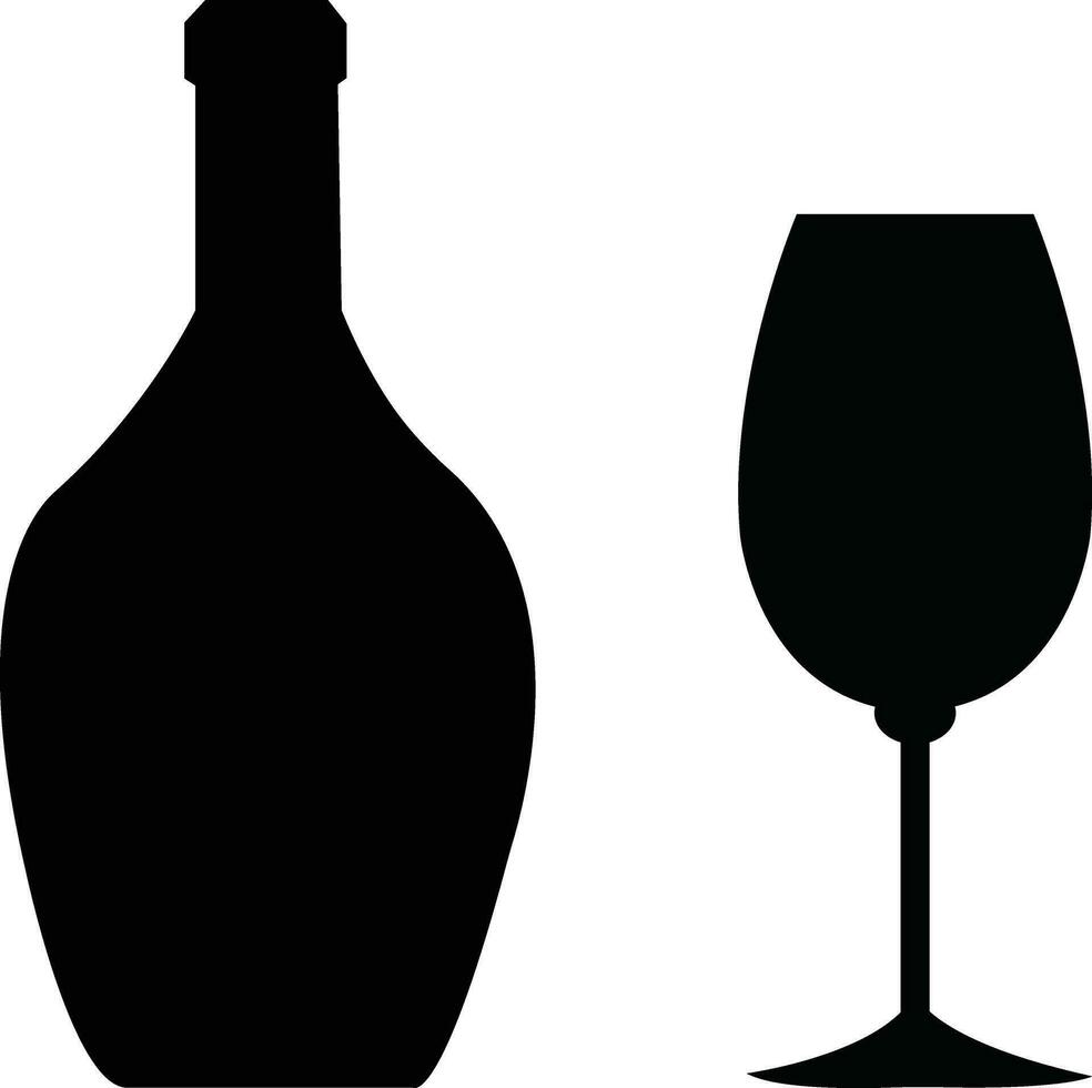 Alcohol bottle and glass flat icons. Black filled vector silhouette with wine, cognac, champagne, beer. Alcohol collection elements monochrome .